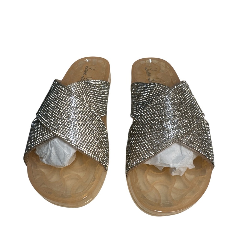 Lauren Lorraine Crystal Embellished Slide Nude Jelly Beach Sandals Sz 9.5-10 NEW